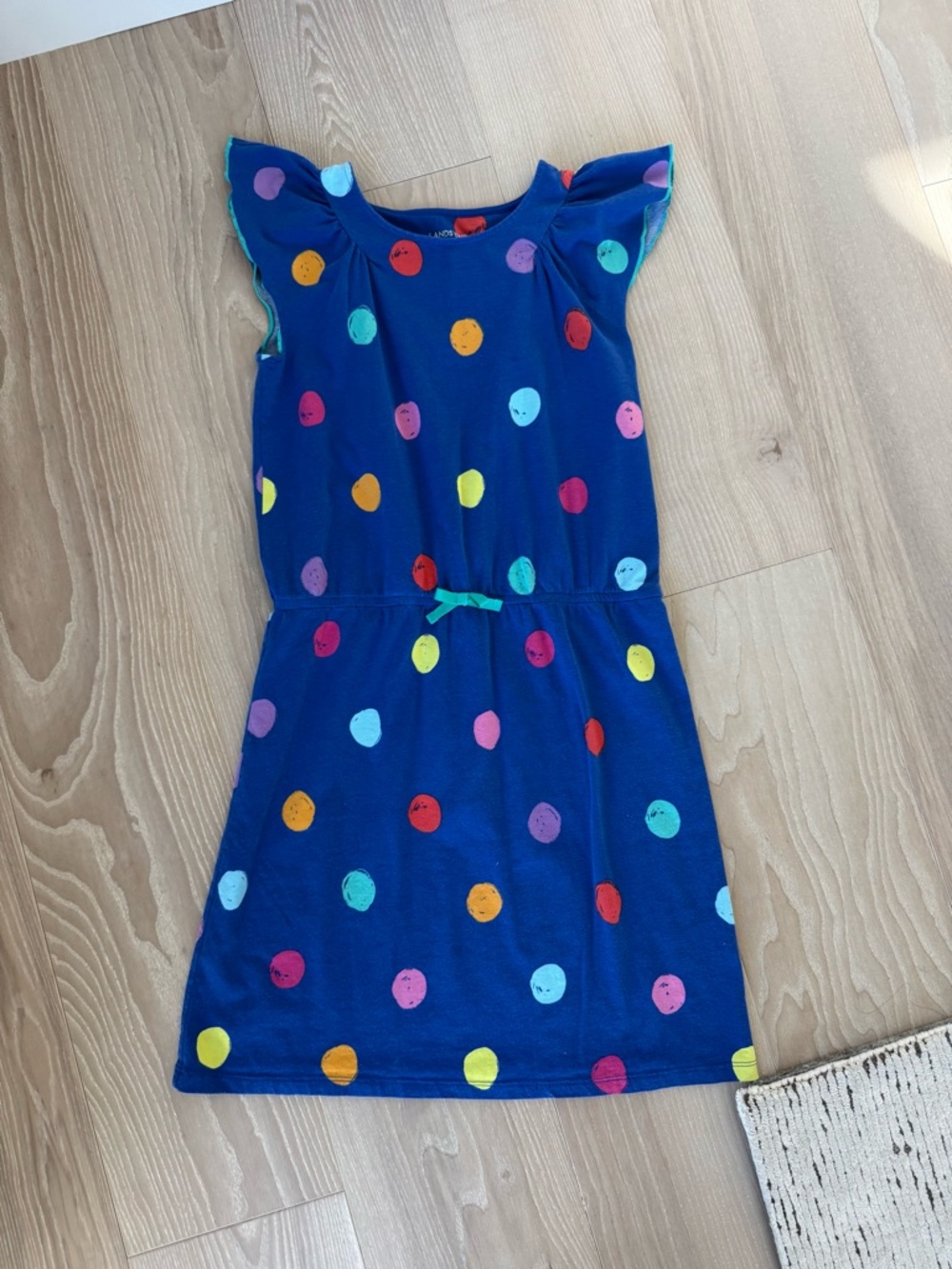 Lands' End Navy Dress with Bright Multicolor Polka Dots